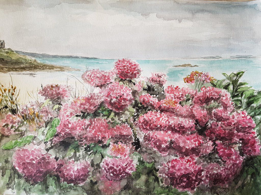 Mer d'hortensia-aquarelle