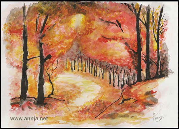 Sentier automnal-aquarelle