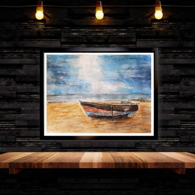 Aquarelle originale  - Barque en bord de mer