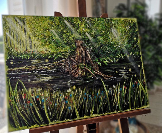 Acrylique Originale - Cacher sous un arbre