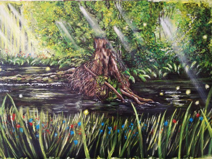 Acrylique Originale - Cacher sous un arbre