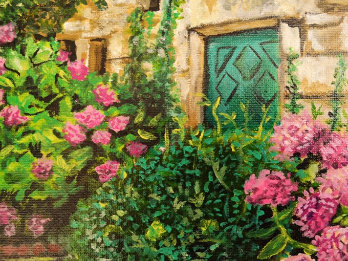 Acrylique originale - Foyer d'hortensia 