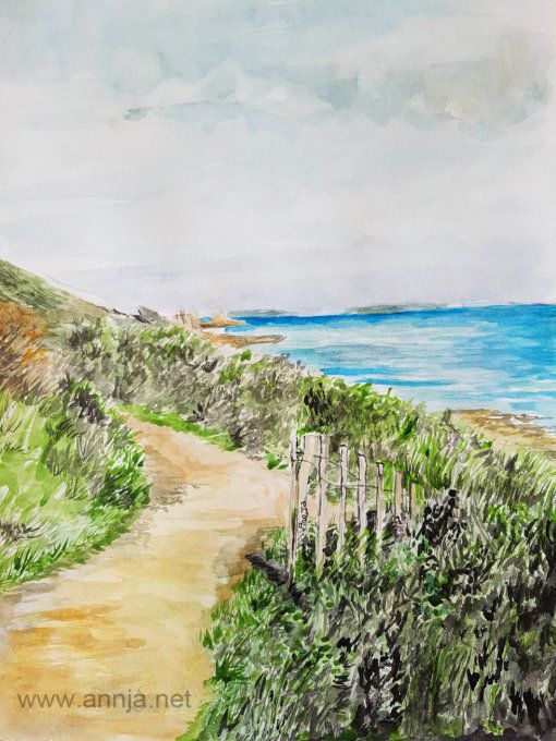 Aquarelle originale - Sentier marin